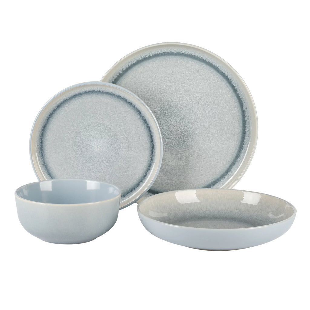 16 Piece Double Bowl Reactive Dinnerware Set - Blue I34019
