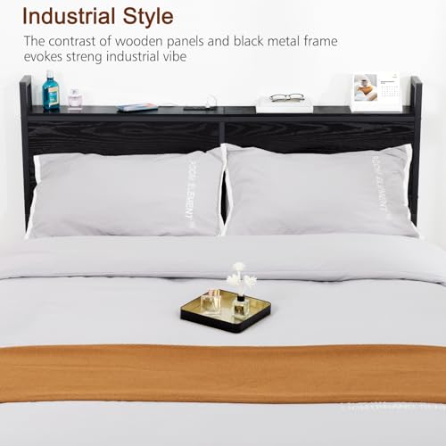 Queen Headboard with Storage, Adjustable Height, Rustic Brown C883