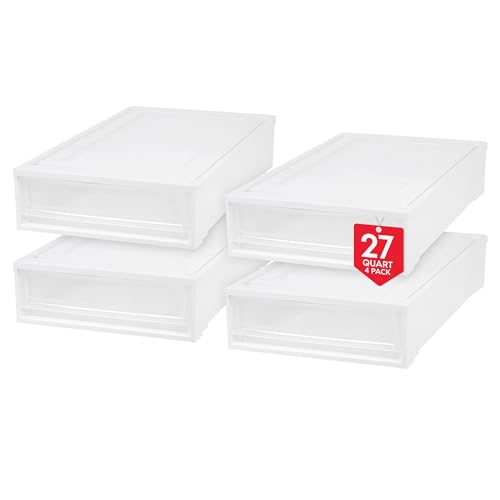 17 Qt Plastic 4-Pack Stackable Drawer Storage Organizer, White I53312