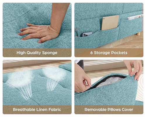 Black Linen Fabric 4-in-1 Convertible Sleeper Sofa Chair Bed M661848