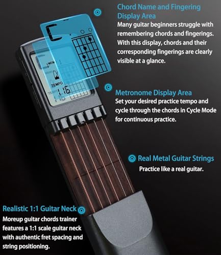 Portable Guitar Chord Practice Tool with Rotatable Chords Chart Screen P200