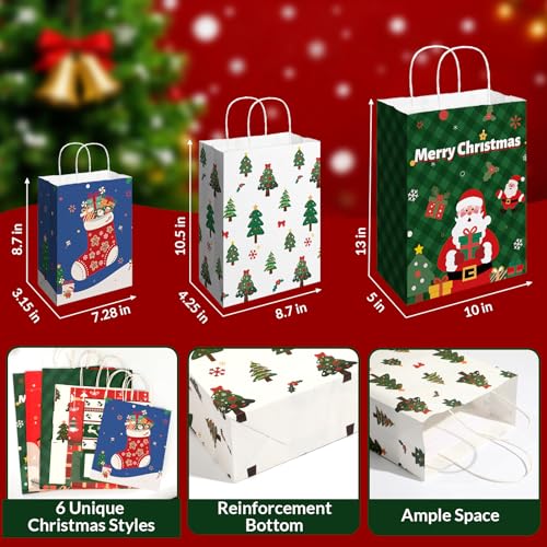 24pcs Assorted Sizes Christmas Gift Bags with Tissue Paper U94026