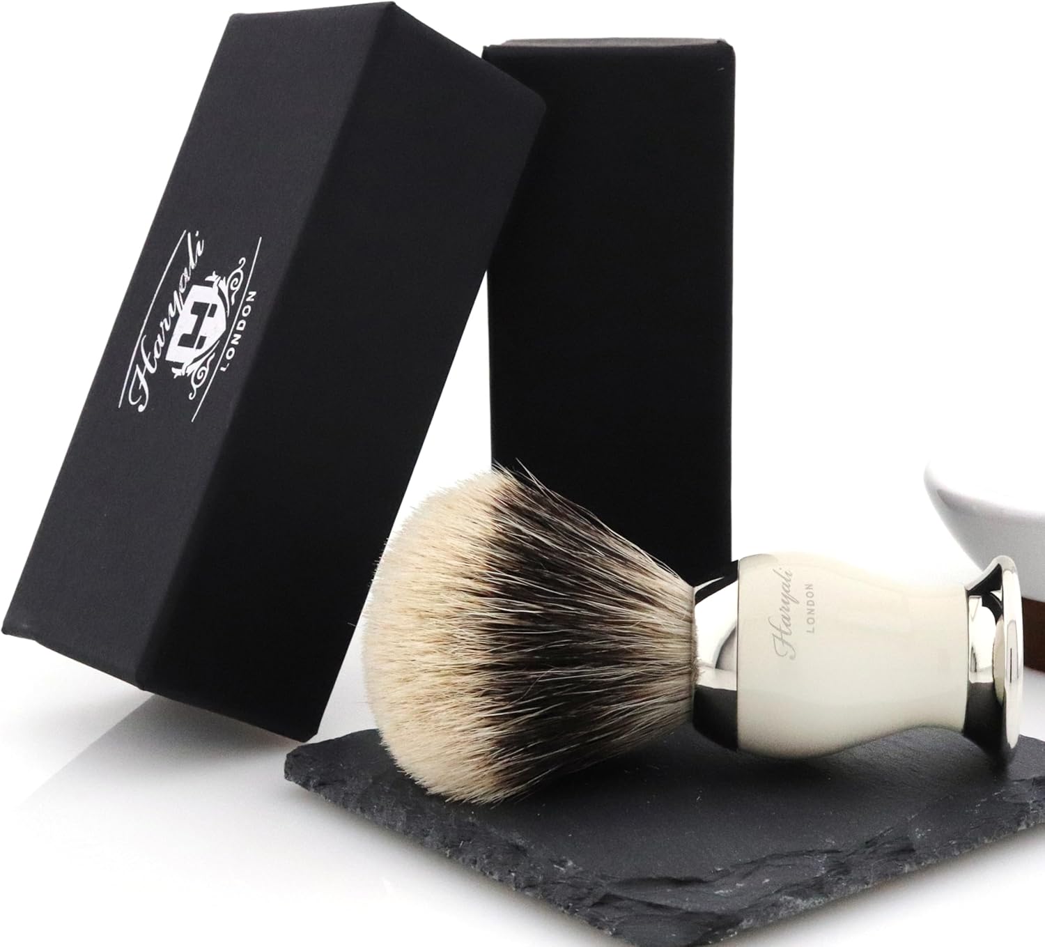Badger Hair Shaving Brush with Ivory & Metal Colour Base O2460