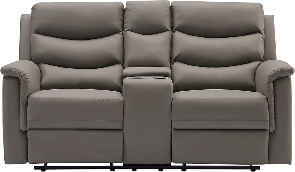 Grey Manual Double Reclining Loveseat Sofa with Storage Console J22193