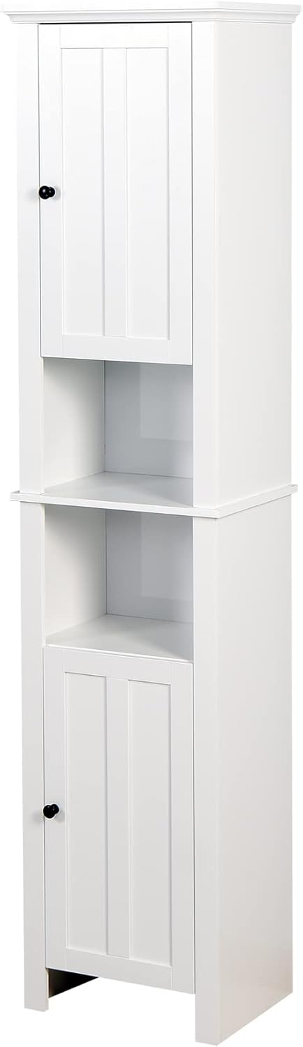 White 15.7"L x 11.8"W x 67"H Narrow Bathroom Storage Cabinet with Shelves and Door Q5278