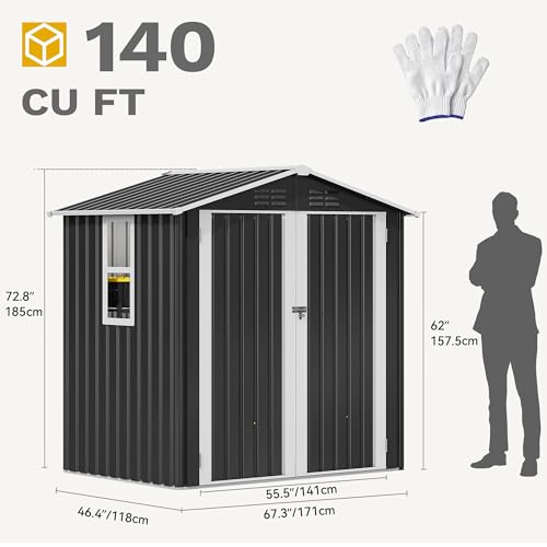 6x4ft Metal Outdoor Storage Shed with Window R6003