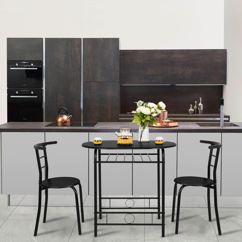 Black Metal Dining Table and 2 Chairs Set of 3 X1189