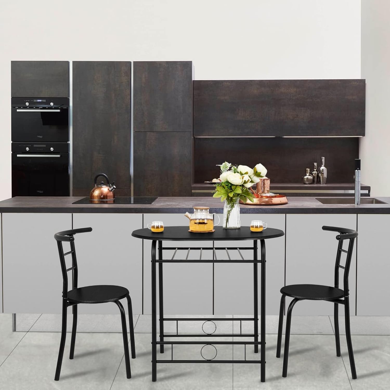 Black Metal Dining Table and 2 Chairs Set of 3 X1189
