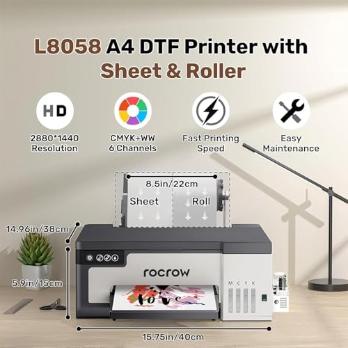 A4 DTF Printer with White Ink Mixing, Automatic Cleaning, Includes Heat Press, Ink, Film H826193