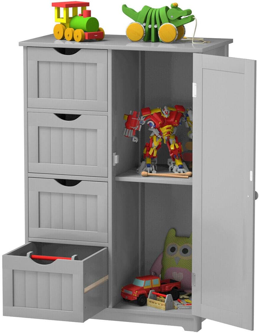 Grey Freestanding Bathroom Floor Cabinet with 4 Drawer A89138