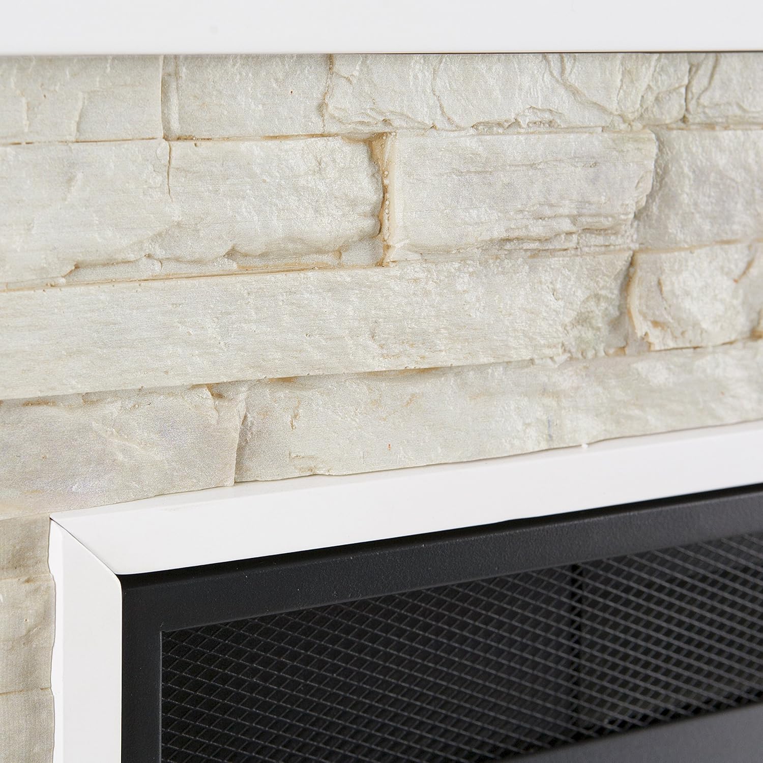 Fresh White Faux Stone Electric Media Storage Corner Fireplace N8692
