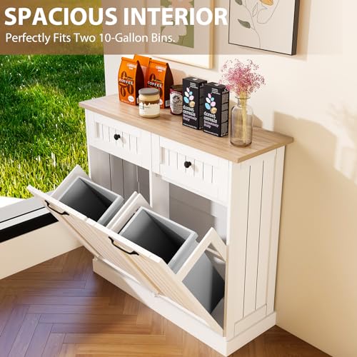 White Double Tilt Out Trash Cabinet with Pull-Out Drawers G726