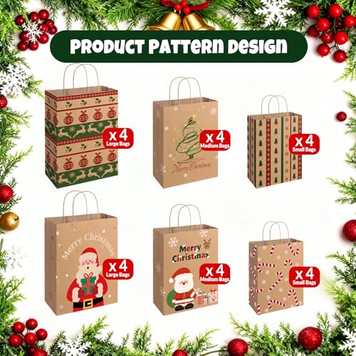 24pcs Assorted Sizes Christmas Gift Bags with Tissue Paper U94026