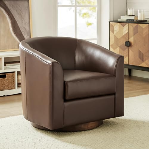 Brown Genuine Leather Swivel Barrel Chair Set of 2 F5441