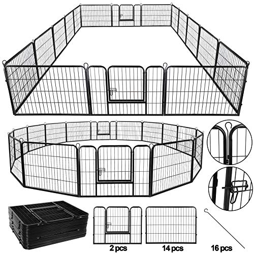 16 Panels 32 in Black Metal Pet Playpen I202