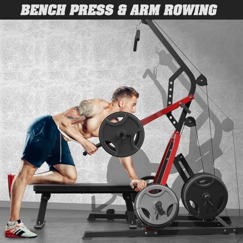 Leverage Gym Power Rack Squat Rack with LAT Low Row System Home Gym System Workout Station 2:1 Ratio S56456
