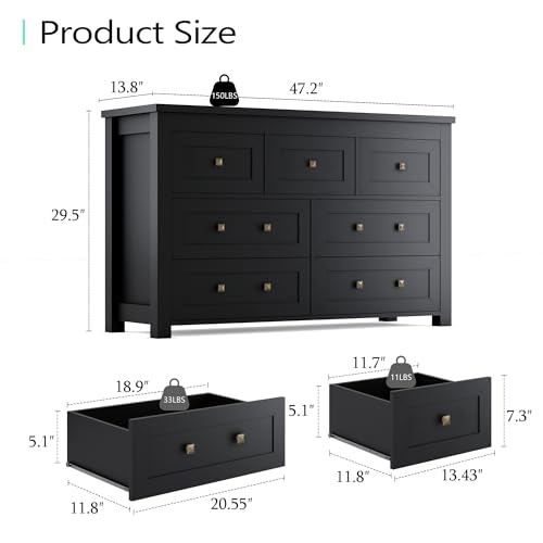Black 7 Drawer Wood Dresser M9438