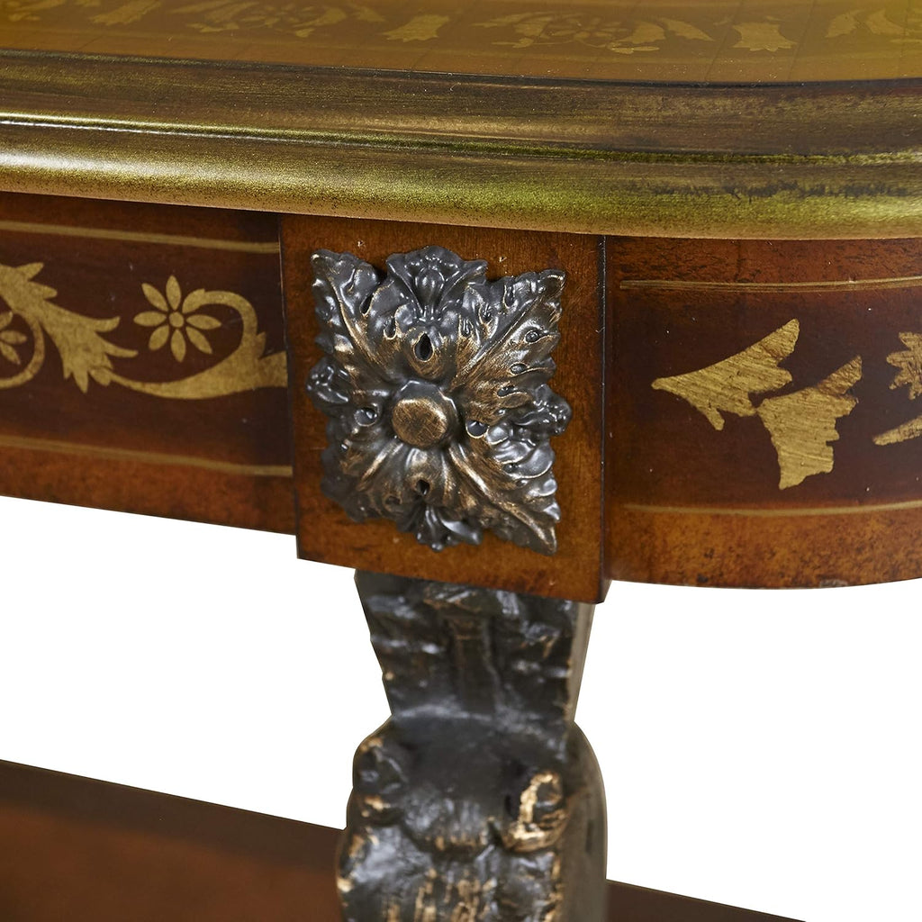 Floral Demilune Console Table with Display Shelf I616