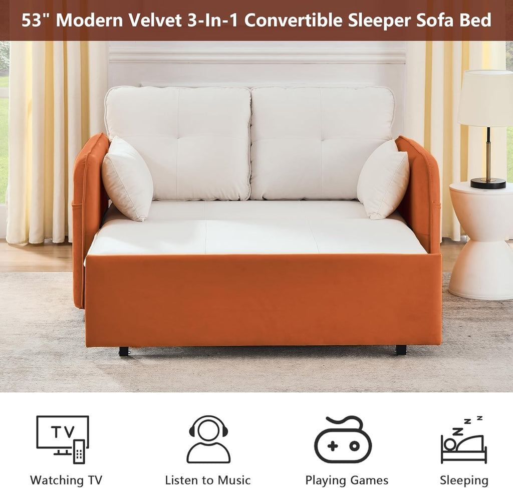 53" Velvet Convertible Sleeper Sofa Bed H221408