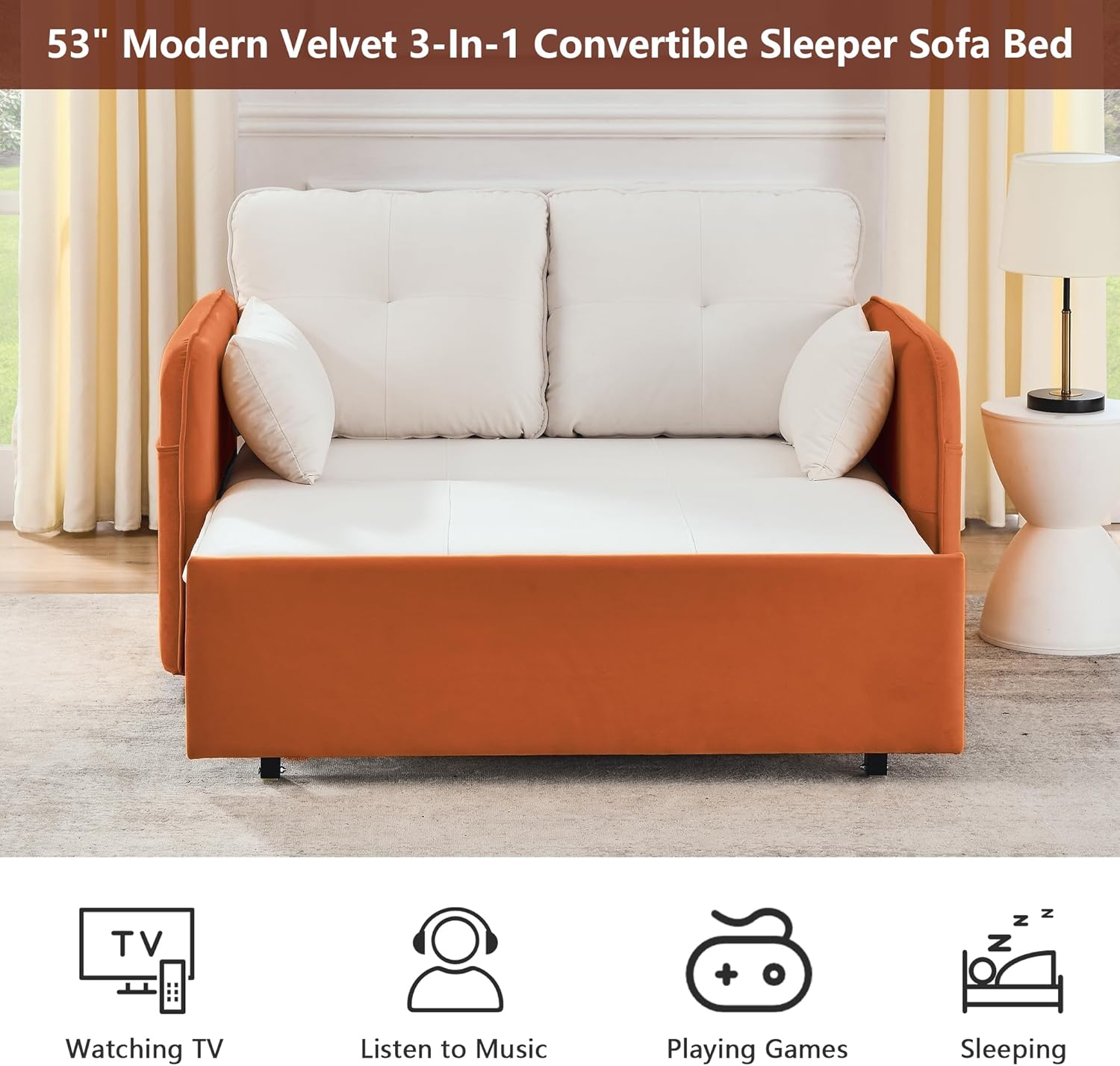 53" Velvet Convertible Sleeper Sofa Bed H221408