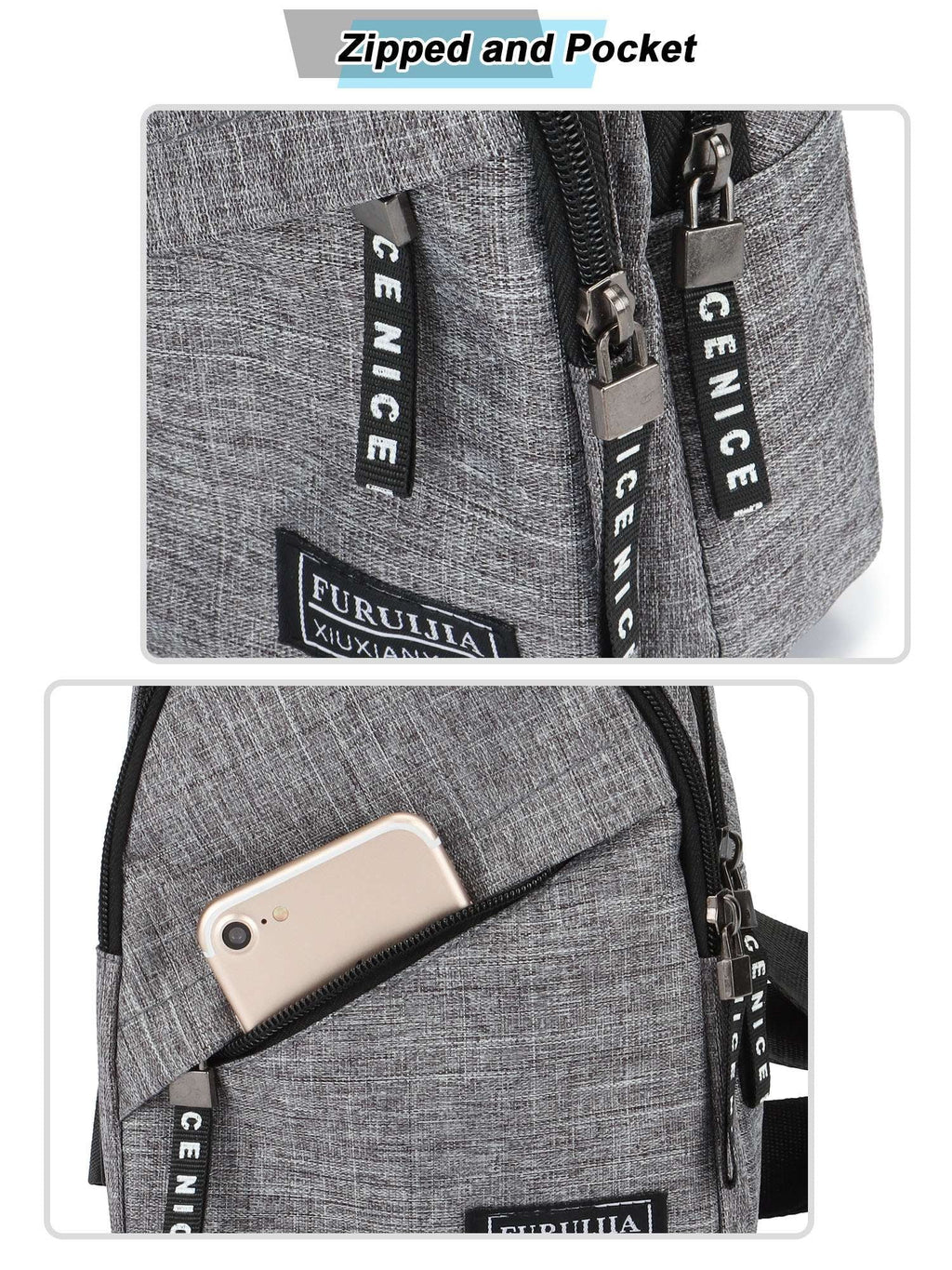 Small Casual Sling Bag Crossbody Backpack with Adjustable Shoulder Strap Black & Gray X3672