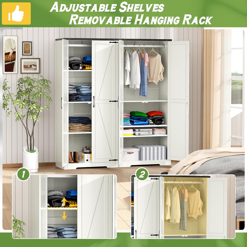 White 72" Wardrobe Closet with Doors E61020