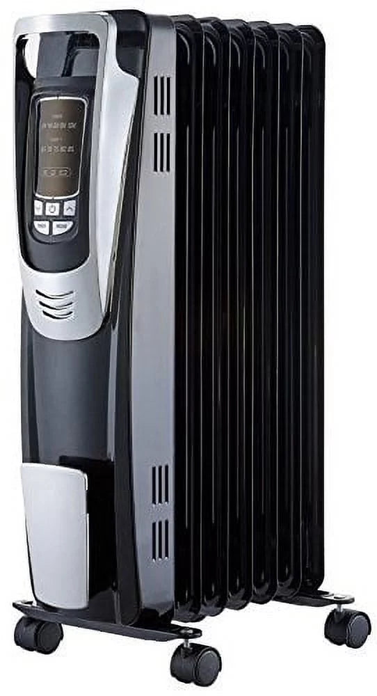 Black 1500W Oil-Filled Radiator Space Heater with Programmable Thermostat A4048