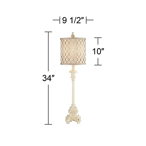 Ivory Off White Metal Candlestick Buffet Table Lamp 34" Tall K980922