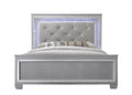 Silver Finish Queen Size LED Backlit Upholstered Headboard Bed Z247638