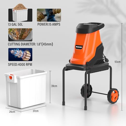 15-Amp Electric Wood Chipper Shredder Mulcher with 50L Collecting Bin 1.8-Inch Cutting Diameter K73568