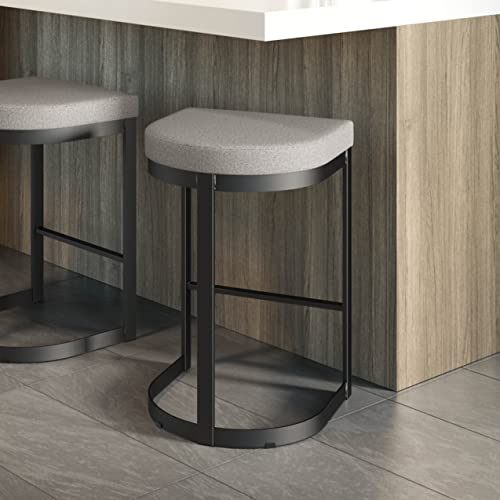 Grey and Beige Polyurethane Counter Stool with Black Metal A851081