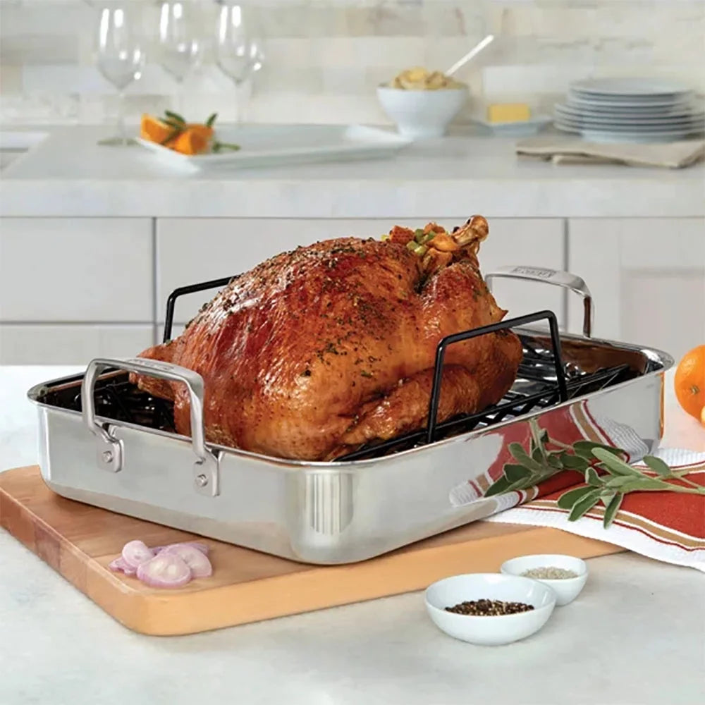 3-Ply Stainless Roasting Pan with Rack and Thermometer Set H25051