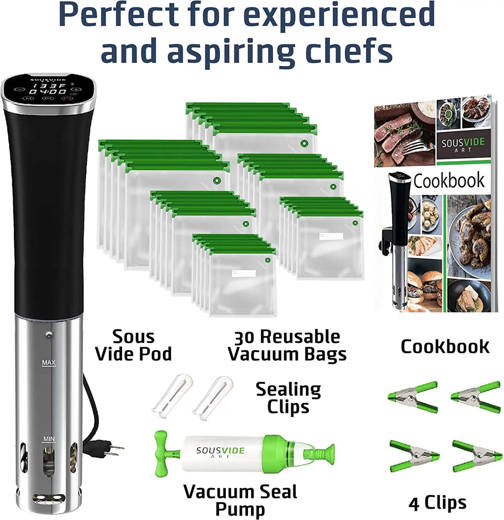 Sous Vide Machine 800W with Digital Timer, 30 Bags, Clips, Vacuum Pump, Cookbook P3154