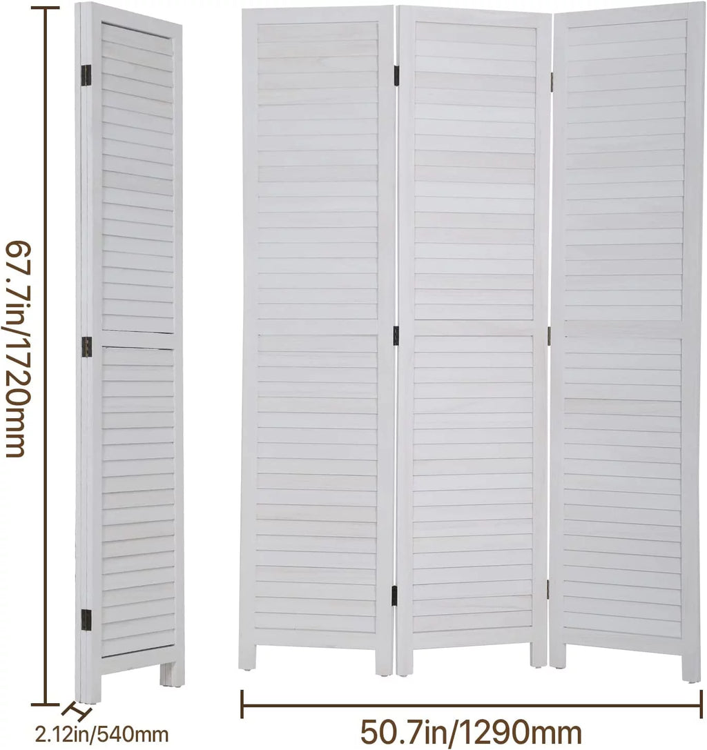 White 3 Panel Wood Room Divider D417