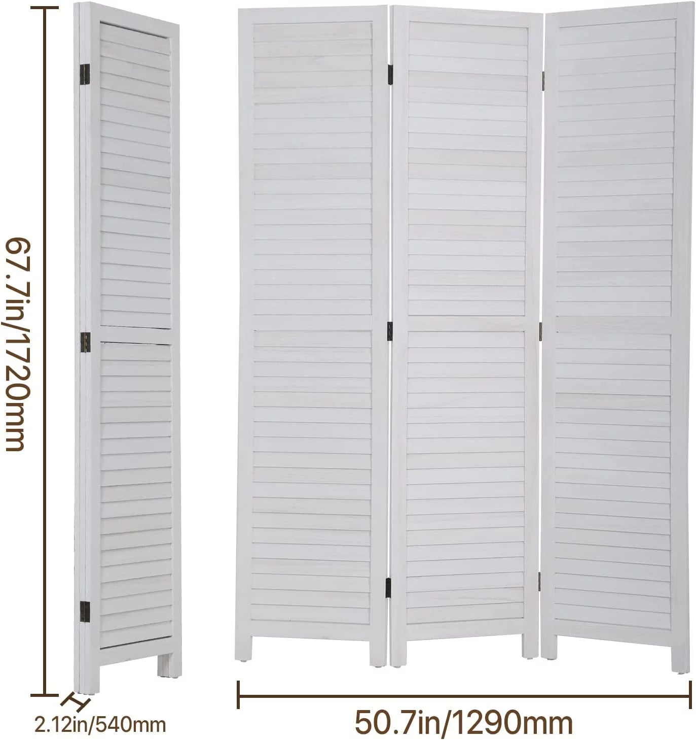 White 3 Panel Wood Room Divider D417