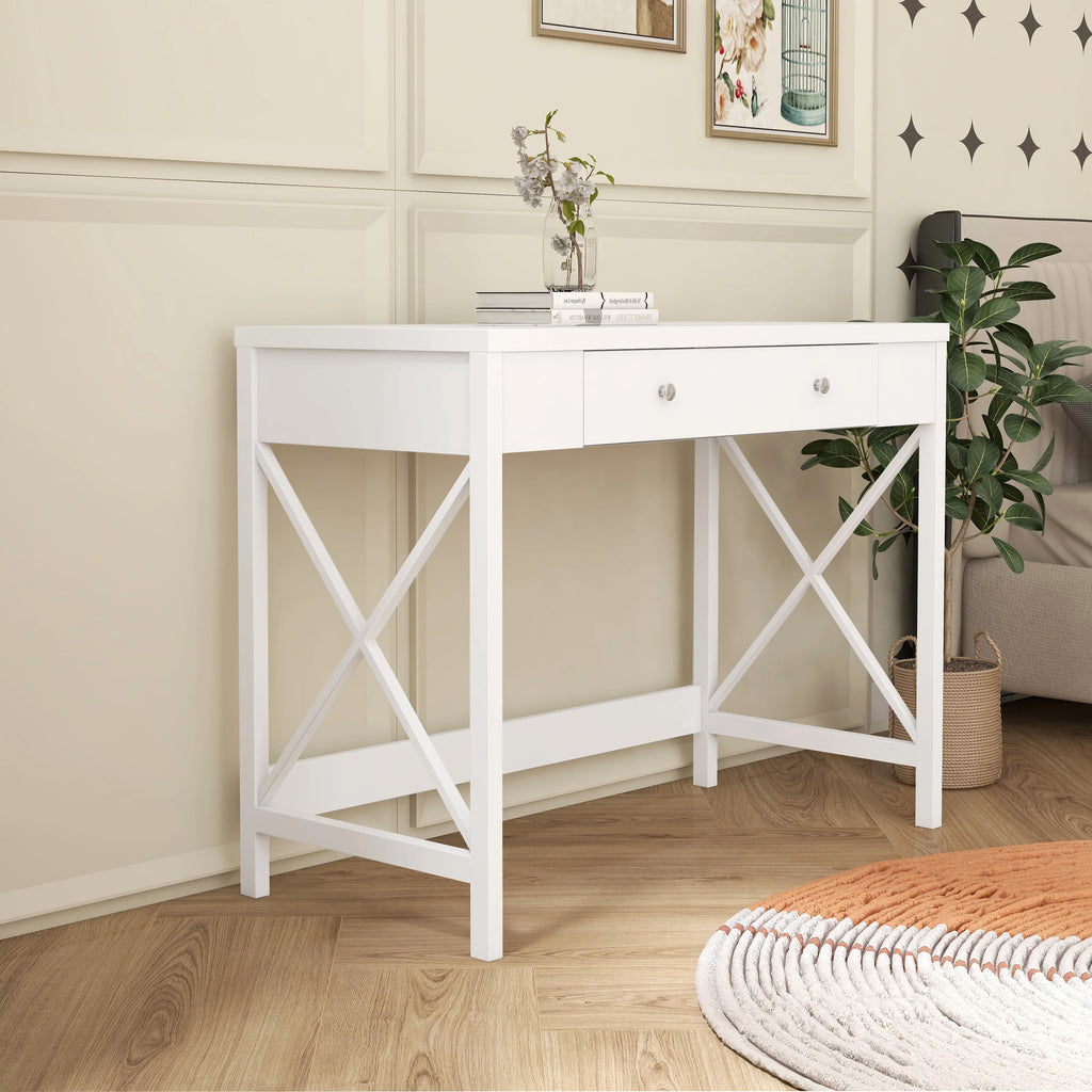 White Work Study Desk with Storage Drawer K200470