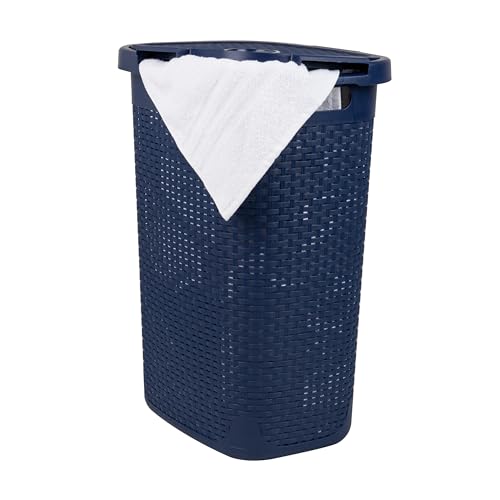 60L Slim Laundry Hamper with Lid, Plastic, Gray, Set of 2 M282