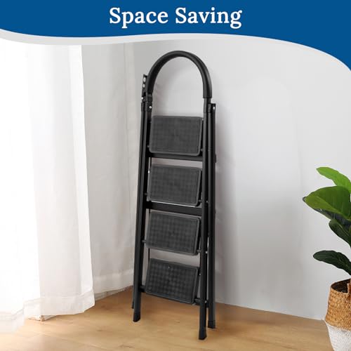 Black 3 Step Folding Step Stool with Handrails R6625