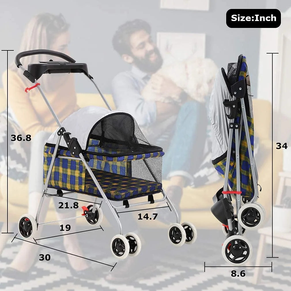 Yellow Plaid Pet Stroller F491