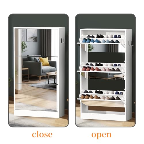White 3 Tiers Slim Shoe Storage Cabinet U4523
