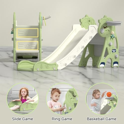 Unicorns-Pink Plastic Toddler Slide with Basketball Hoop & Ring Game B310170