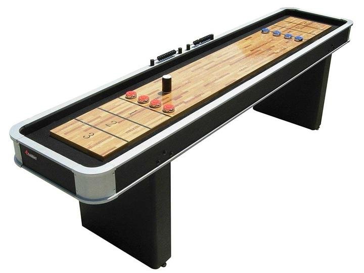 Platinum Shuffleboard Table with Poly-coated Playing Surface and Pedestal Legs with Levelers F797