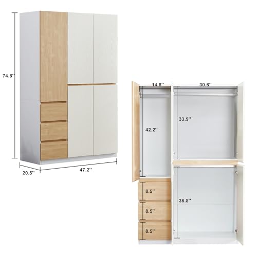 White Wood 4-Door Armoire Wardrobe Closet with Hanging Rod B863786