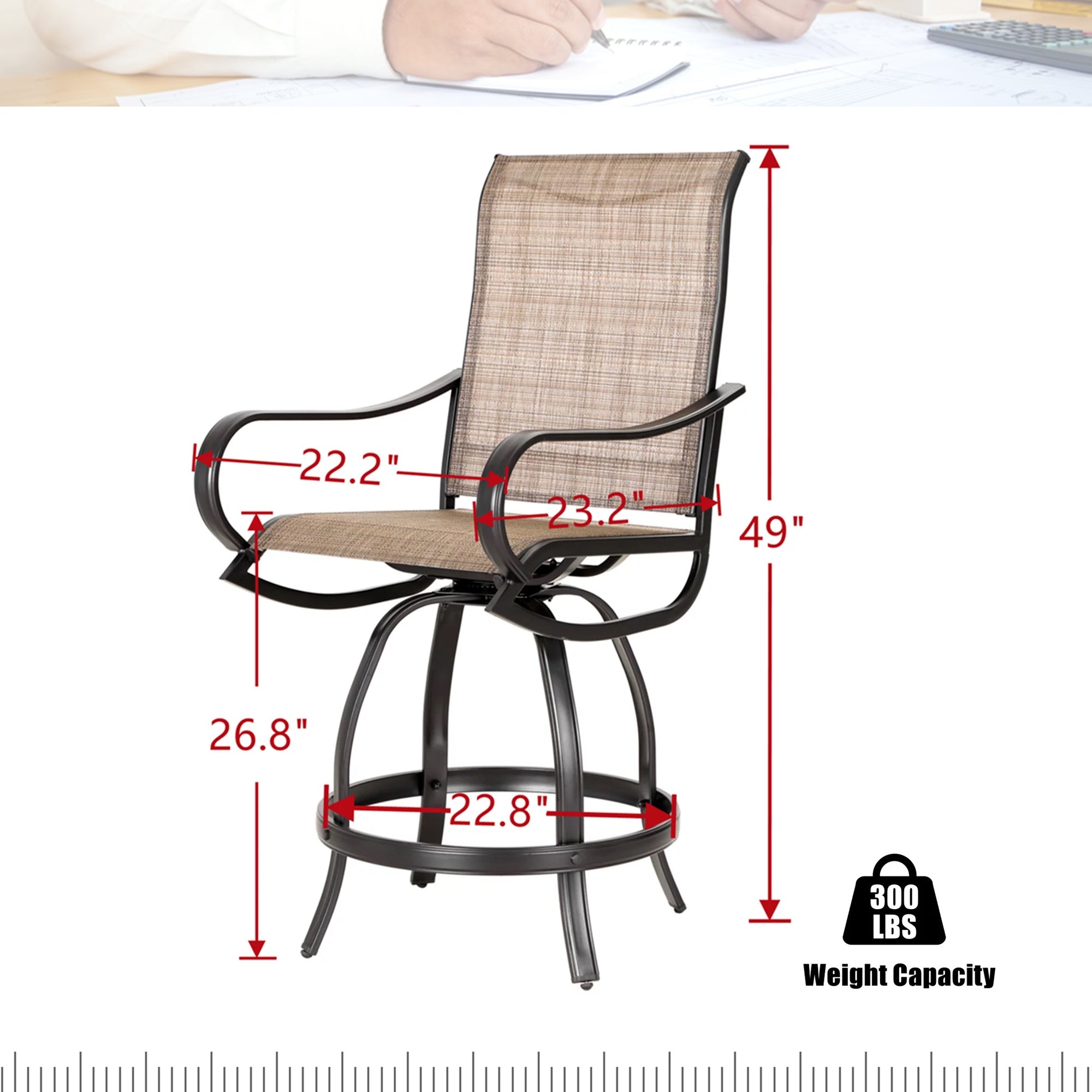 5-Piece Outdoor Bar Stool Set with Rectangle Counter Height Table & Patio Swivel Bar Chairs, Black & Brown X515