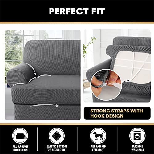 Ivory 3 Pieces Stretch Sofa Covers for T Cushion Sofa J3535