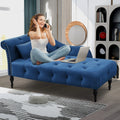Blue Button Tufted Lounge Chaise with Accent Pillow B3147