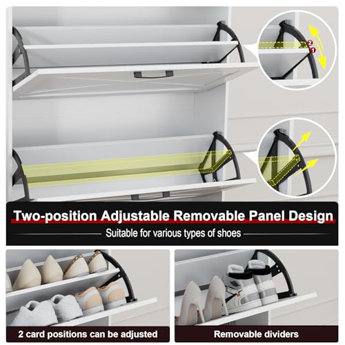 White Shoe Storage Cabinet with 2 Flip Doors and Metal Legs Z454