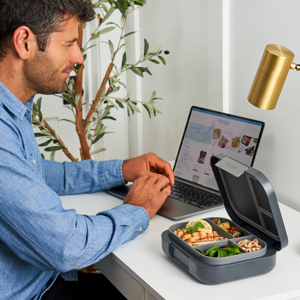 Dark Gray Bento-Style Lunch Box Set With Reusable Snack Cup G61842