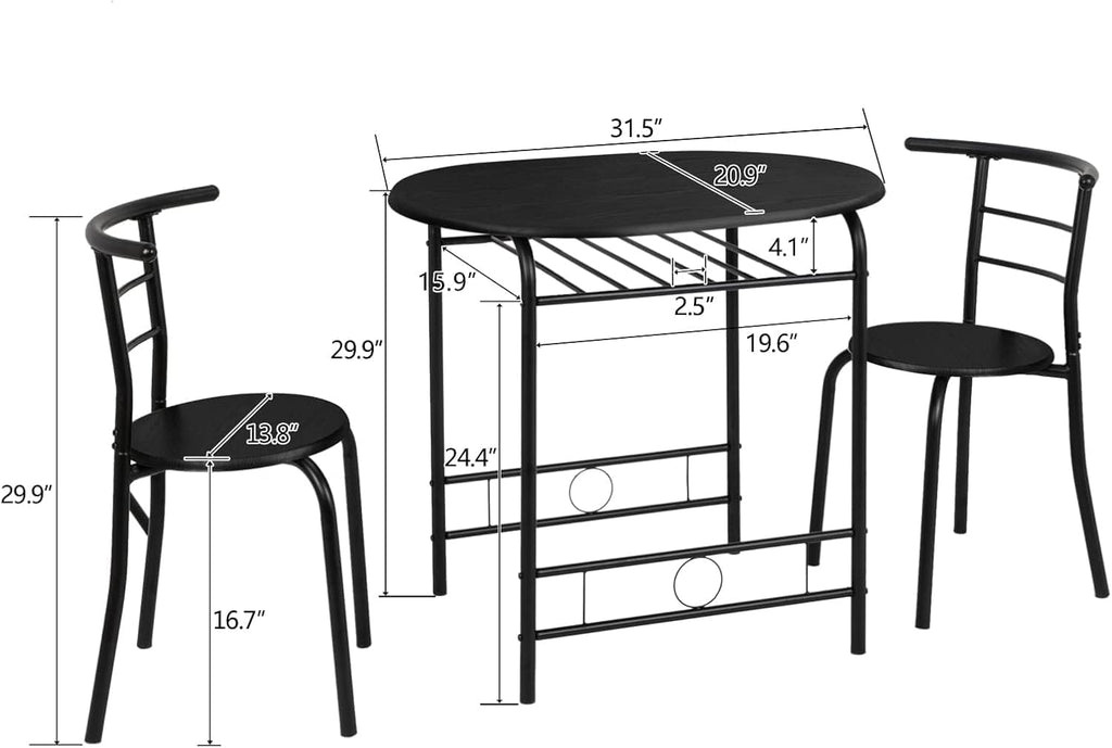 Black Metal Dining Table and 2 Chairs Set of 3 X1189