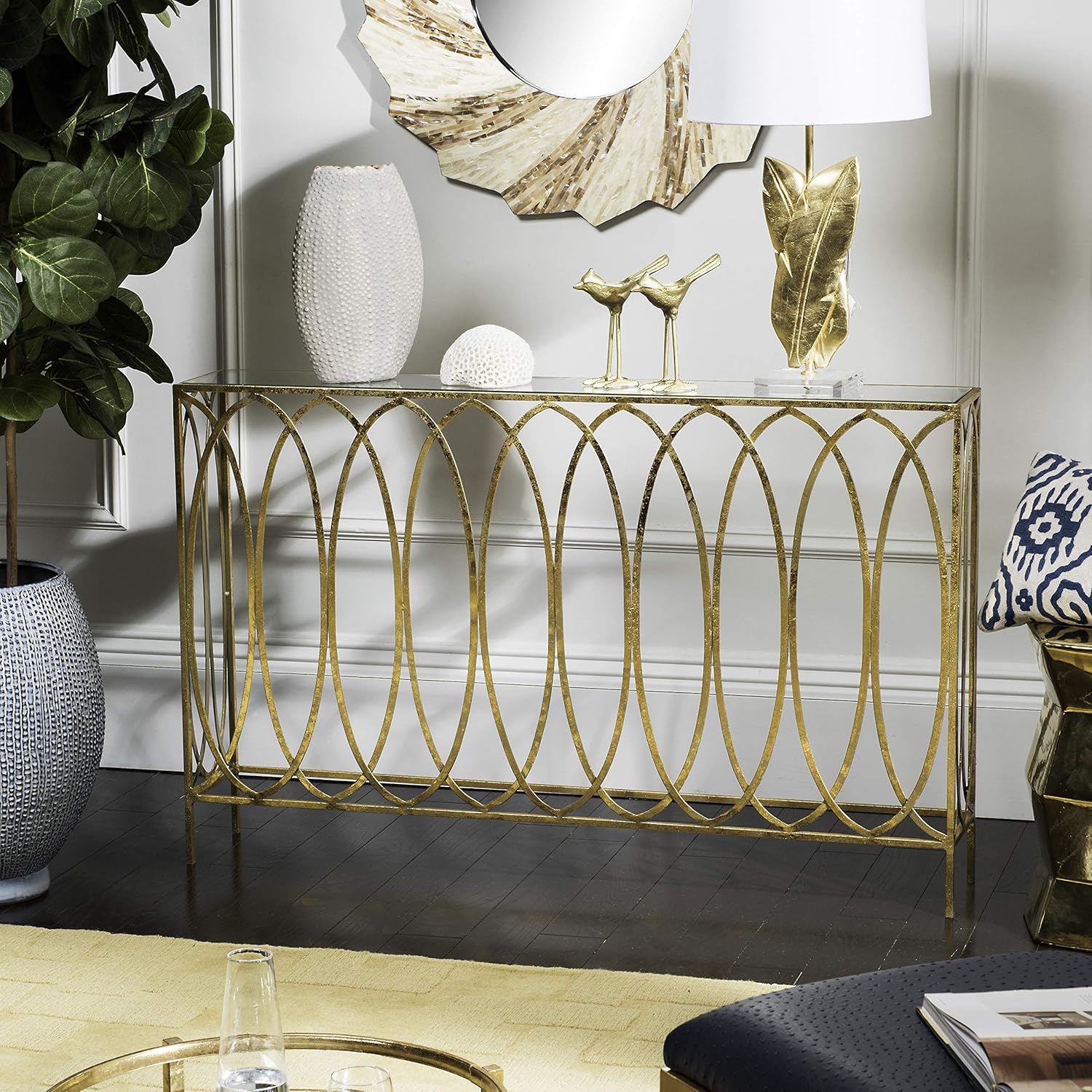 Gold Foil and Glass Console Table K21998